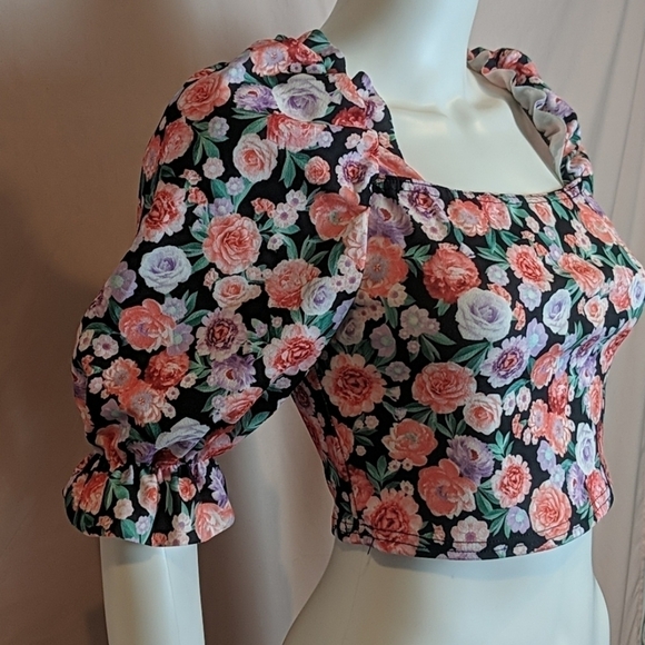 Nasty Gal Put On A Grow Floral Square Neck Crop Top In Pink Size 6 - Picture 2 of 6